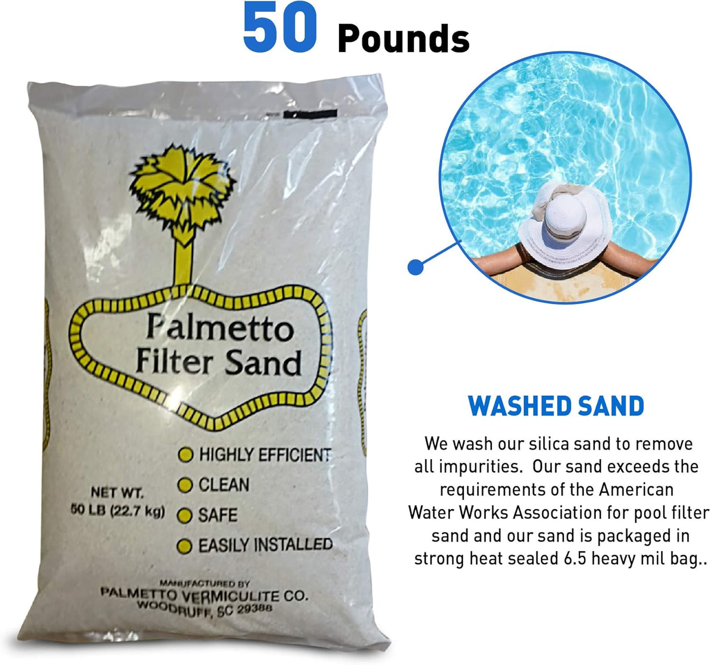 Palmetto Pool Filter Sand for Residential & Commercial Sand Filter Pumps, 50 Lbs